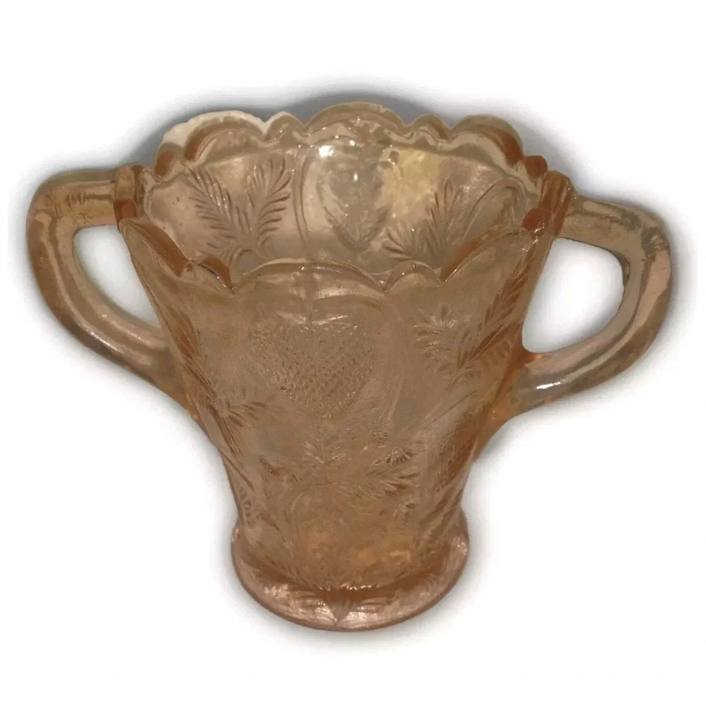 Vintage Fenton Pink Depression Glass Vase Inverted Strawberries Design